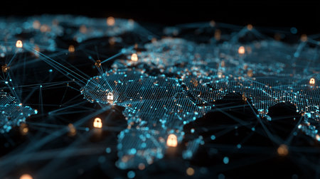 Cyber security and data protection concept. 3D illustration. Global network connection.の素材