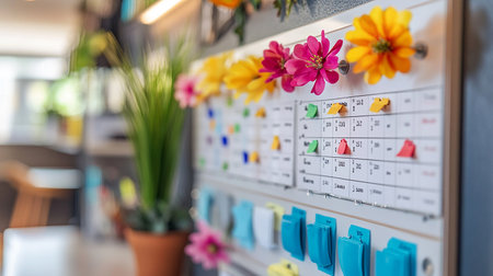 Calendar with flowers in the coffee shop, vintage color tone.の素材
