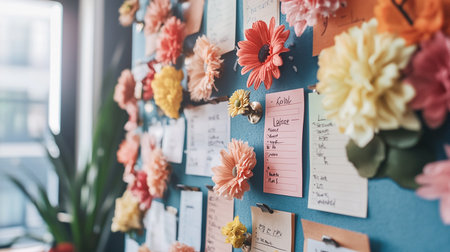 Colorful paper flowers on the wall in flower shop, stock photoの素材