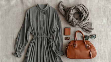 Stylish clothes and accessories on light background, flat lay. Fashionable conceptの素材