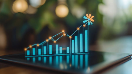 Graphs and charts on a digital tablet. Business and financial concept.の素材