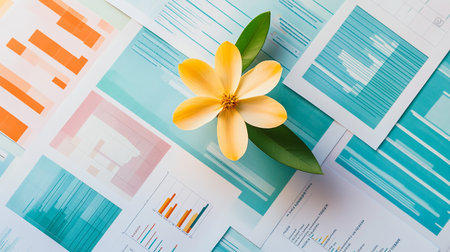 Flower on the business paper with charts and graphs. Business conceptの素材