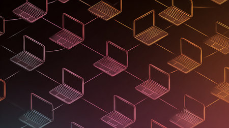 Laptop network technology abstract background. 3d rendering toned imageの素材