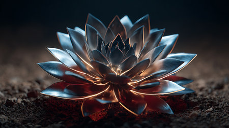 Beautiful lotus flower on dark background. 3d illustration.の素材