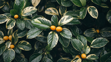 Leaves and fruits of Japanese kumquat (Euonymus europaeus)の素材