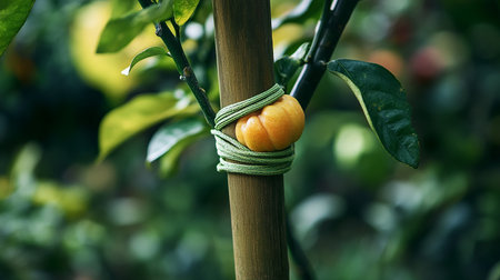 Ripe orange on a tree in the garden. Selective focus.の素材