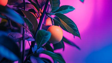 Oranges on the tree in the morning light. Selective focus.の素材