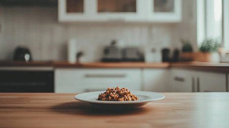 Closeup of a plate with walnuts on the table in the kitchenの素材