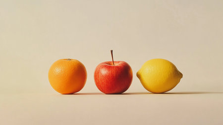 Orange, lemon, apple and grapefruit on a white background.の素材