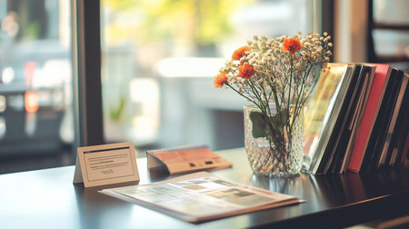 Vase of flowers on table in coffee shop, vintage color toneの素材