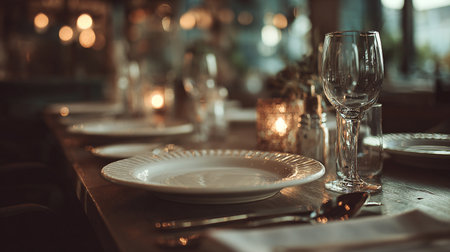 Beautiful table setting in a luxury restaurant. Selective focus.の素材