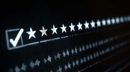 Close up of a star rating on a computer monitor. Selective focus.の素材