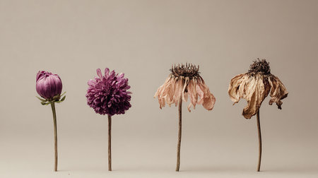 dried flowers on a gray background. Dried flowers in a rowの素材