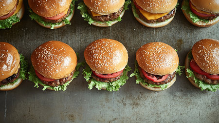 Hamburgers on a rustic background. Toned.の素材