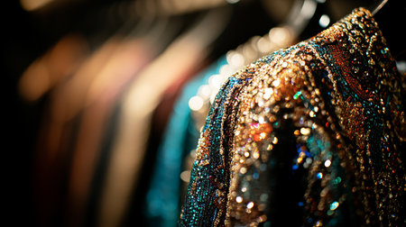 Clothing on hangers in a fashion store. Shallow depth of fieldの素材