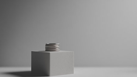 3d render of minimal geometric shapes, podium on gray background.の素材