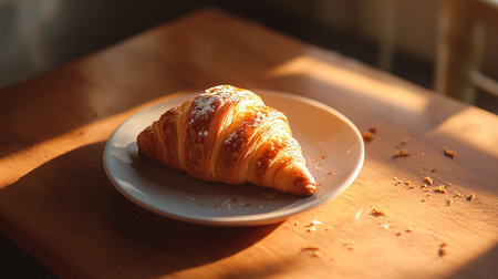 Croissant on a plate in the morning light. Selective focusの素材
