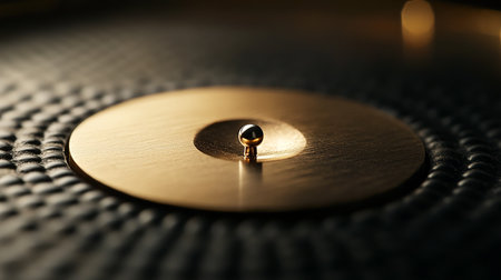 Close-up of a golden ring on a black background with bokehの素材