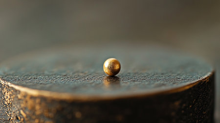 Macro shot of a gold ball on a wooden surface, shallow depth of fieldの素材