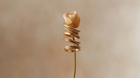 golden flower with copper ring on a brown background, close upの素材