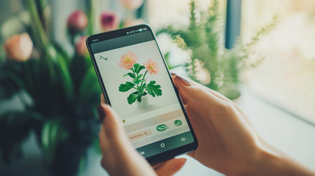 Workplace with computer, lamp and flower in a pot. 3D rendering.の素材