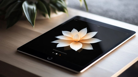 Apple iPad Air 4 with yoga app on the screen.の素材