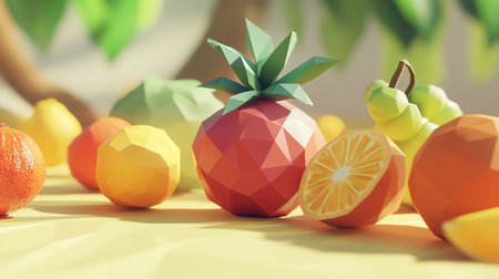 Fruits on the table. 3d illustration. 3d rendering.の素材