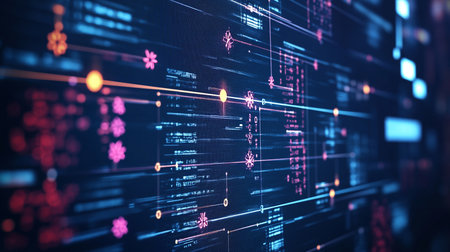 Abstract programming code on computer screen. Technology and coding concept. 3D Renderingの素材