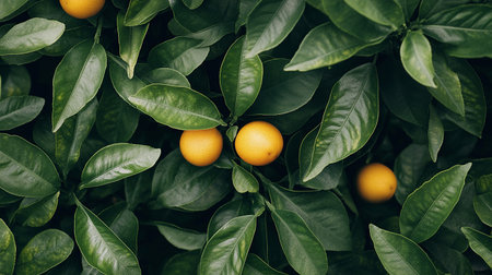 Ripe oranges on the branches of a tree in the garden.の素材