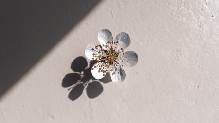 Plum blossom on a white wall with shadow from the sunの素材