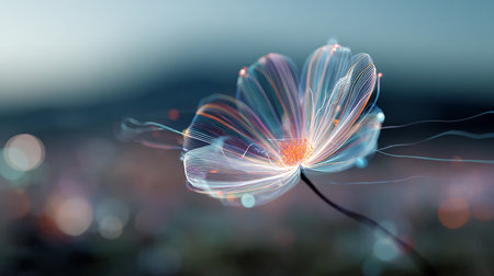 Fantastic dreamy flower in the night. 3D illustrationの素材