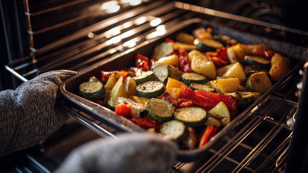 Roasted vegetables in the oven. Baked vegetables in the ovenの素材