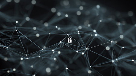 Cyber security concept. Abstract polygonal space low poly dark background with connecting dots and lines. 3d renderingの素材