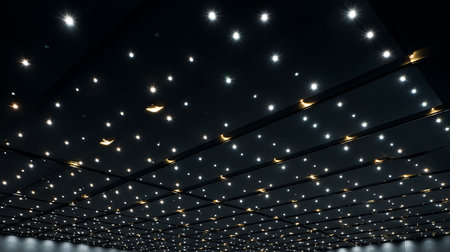 Interior of modern building with LED lights and reflection in the ceilingの素材