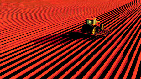 Tractor plowing the field. 3d render of a tractor plowing the field.の素材