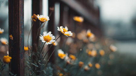 White daisies on the background of the fence in the summerの素材