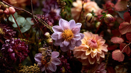 Dahlia flower bouquet in a floral shop, stock photoの素材