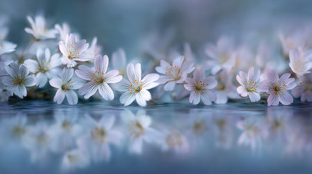 Saffron flowers reflected in water with bokeh effect.の素材