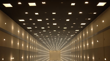 3d rendering of a corridor in a modern office building with lightingの素材