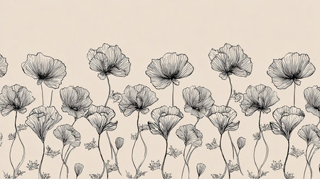 Seamless pattern with poppies. Hand drawn vector illustration.の素材