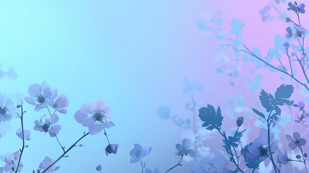 Abstract floral background with flowers and leaves in pastel blue and pink colorsの素材