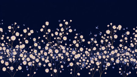 Seamless pattern with white flowers on a dark blue background.の素材
