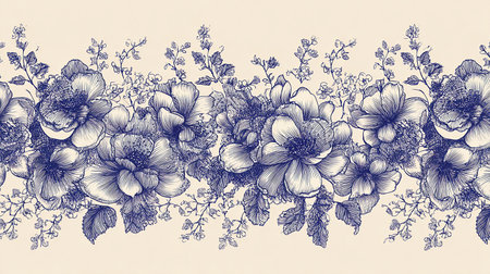 Seamless pattern with anemones. Hand-drawn illustration.の素材