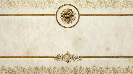 Vintage paper background with gold ornaments and copy space.の素材