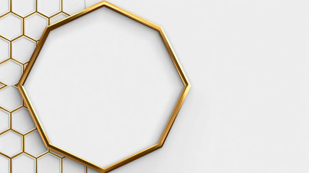 Abstract background with golden hexagon frame. 3d render illustration.の素材