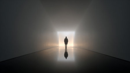 Silhouette of a man in the dark corridor. 3d renderingの素材