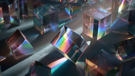 Close up of crystals on black background. 3d render illustration.の素材