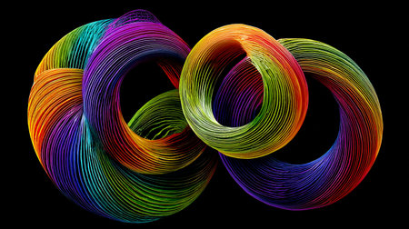 abstract rainbow spiral on black background. 3d rendering, 3d illustration.の素材