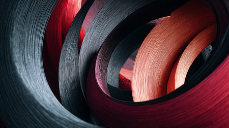 Rolls of red and black carbon fiber cable, close-upの素材