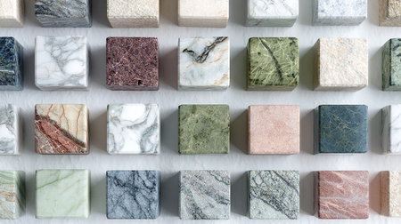 Colorful marble tiles texture background, 3d rendering. Computer digital drawing.の素材